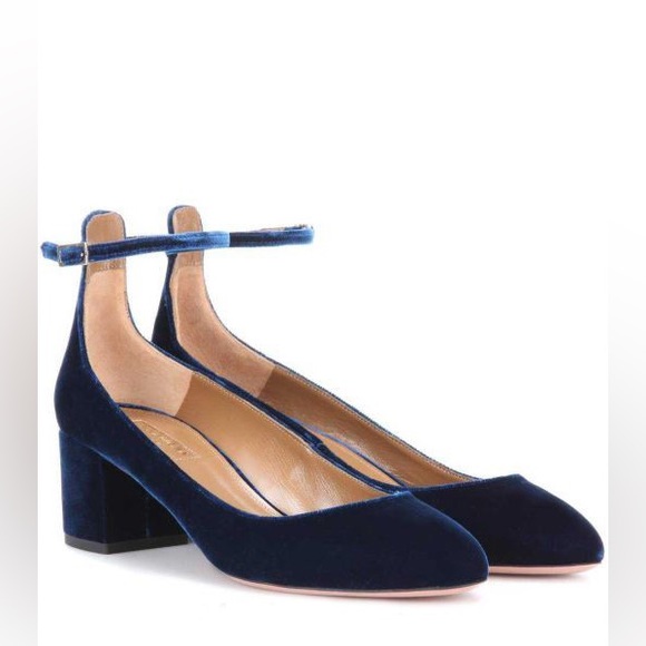 NIB Aquazzura Prussian Blue Velvet Alix Mary Jane Pumps heels shoes 7